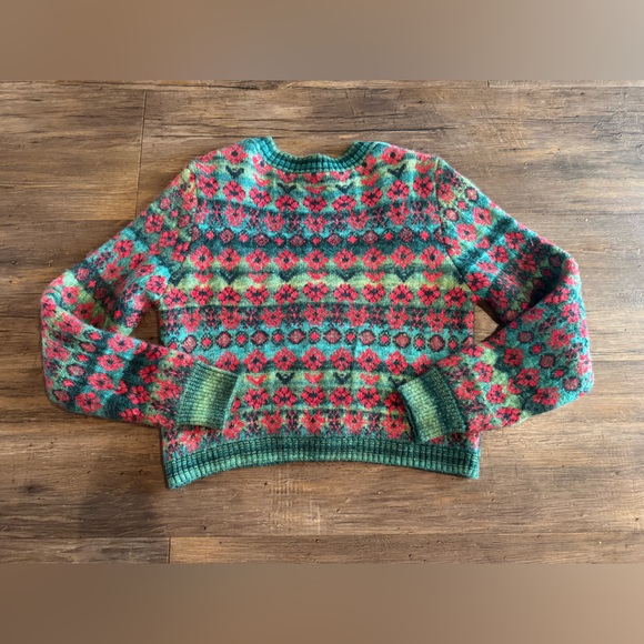 Zara Floral Jacquard Knit Cropped Long Sleeve Button Front Cardigan Sz Sm EUC - Picture 4 of 9